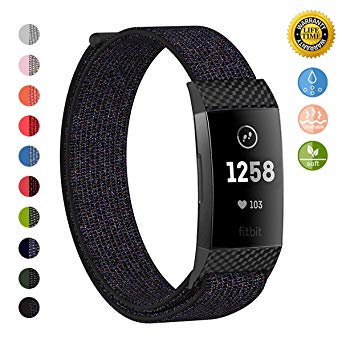 Sport Bands Compatible Fitbit Charge 3 and Charge 3 SE, JOMOQ Breathable Nylon Women Men Small Large Replacement Strap with Adapters Bracelet for Fitbit Charge 3 Fitness Tracker