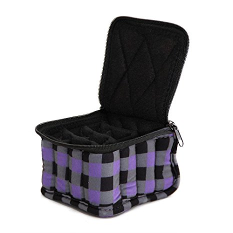 16-Bottle Essential Oil Designer Carrying Case holds 5ml bottles - Purple/Black/Grey Checkered w/Black interior - 3" high
