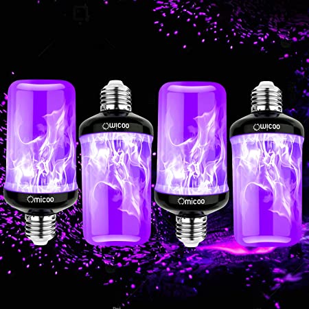 Omicoo Halloween LED Flame Effect Light Bulb (4 Pack), Purple Fire Bulb,4 Modes Flame Light Bulbs with Gravity Sensor, E26 A19 Base, Vintage Flame Bulb for Atmosphere Festival Christmas Decoration