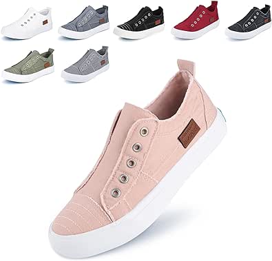 JENN ARDOR Women's Slip On Fashion Sneakers No Laces Comfortable Casual Low Canvas Sneakers Flats Walking Shoes