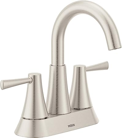 Moen 84022SRN Ronan Two 4" Centerset Modern Faucet with Push-Down Drain, 1 Handle, Spot Resist Nickel