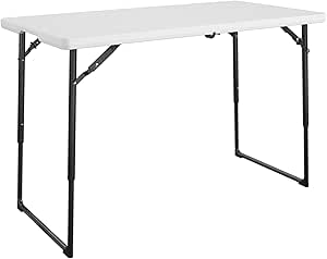 COSCO 4 ft. Centerfold Blow Mold Utility Table, Adjustable Height, White