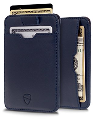 Chelsea Slim Card Sleeve Wallet with RFID Protection by Vaultskin – Top Quality Italian Leather - Ultra Thin Card Holder Design For Up To 12 Cards (Navy Blue)