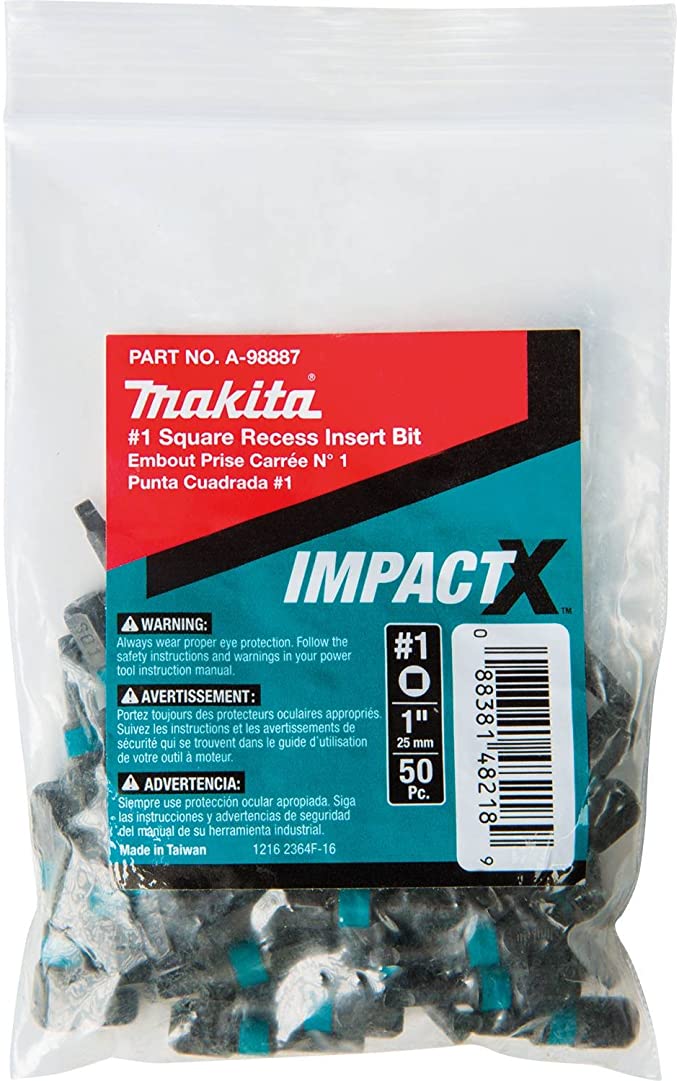 Makita A-98887 Impactx 1 Square Recess 1″ Insert Bit, 50 Pack, Bulk