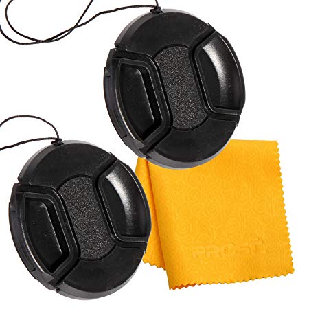 PROST 2 Pcs Center Pinch Lens Cap and Cap Keeper Leash Bundle with Microfiber Cleaning Cloth for Canon Nikon Sony DSLR Camera (62mm)
