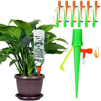 Buluri 24 Pack Plant Watering Devices, Slow Release Control Valve Switch Automatic Irrigation Watering Drip System,for Preventing Stop Water with Anti-Tilt Bracket for Outdoor Indoor Plants
