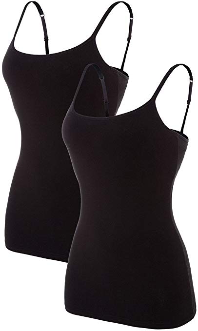 Sociala Women's Basic Cotton Camisole Shelf Bra Layering Cami Tank Tops 2 Pack