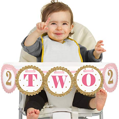 Big Dot of Happiness Two Much Fun - Girl - 2nd Birthday High Chair Banner