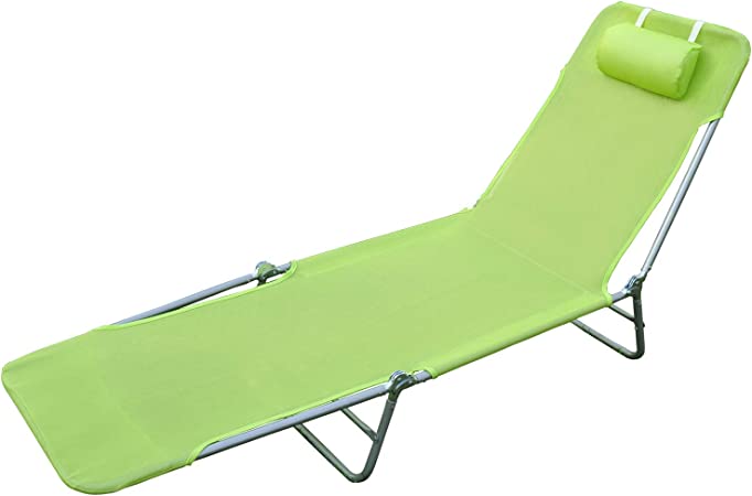 Homcom Chaise Longue Pliante Bain de Soleil inclinable transat textilene lit Jardin Plage Vert