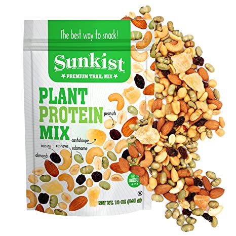 Sunkist® Plant Protein Trail Mix - Fruit, Seed, and Nut Combo, Low Sodium, Gluten Free Snack with Almonds, Raisins, Cashews, Edamame, and More | Premium Quality | 13 oz Resealable Bag