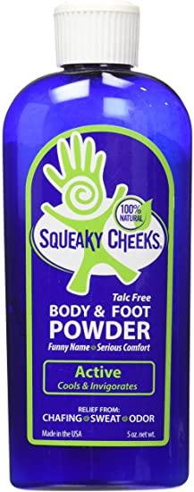 Squeaky Cheeks Cooling Body and Foot Powder (5oz) | Organic Talc-Free and All Natural Powder | Active Formula | Minty Fresh Scent with Essential Oils | Effective Relief from Chafing Sweat and Odor