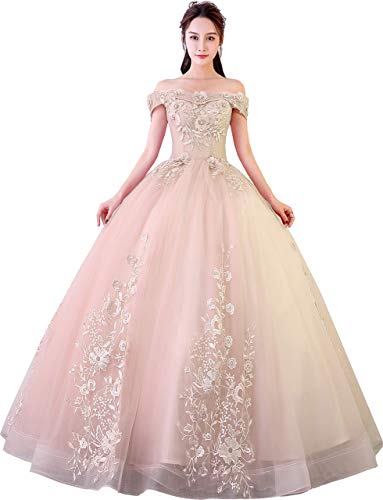 Okaybrial Women's Sweet 16 Quinceanera Dresses Blush Pink Off Shoulder Lace Long Prom Ball Gowns Plus Size
