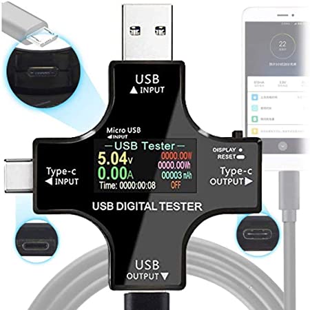 USB CメーターテスターType-C USBマルチメーターテスター現在の電力容量AMP電圧充電器負荷インピーダンスPDデジタル温度テスターUSB電圧計電流計カラーTFTディスプレイQC2.0 / 3.0電源バンクテスター