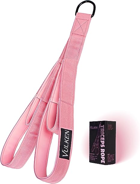 Vulken Tricep Rope Cable Attachment. 24 Inch & 17 Inch Two Lengths Built in One Pull Down Rope, Black & Pink