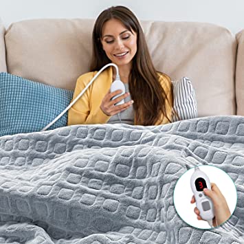 FLFLK Electric Blanket Heated Throw 50" x 60" Double-Sided Flannel Fast Heating Blanket, ETL Certification with 6 Heat Settings 2 Hour Auto Shut Off, Home Office Use Machine Washable