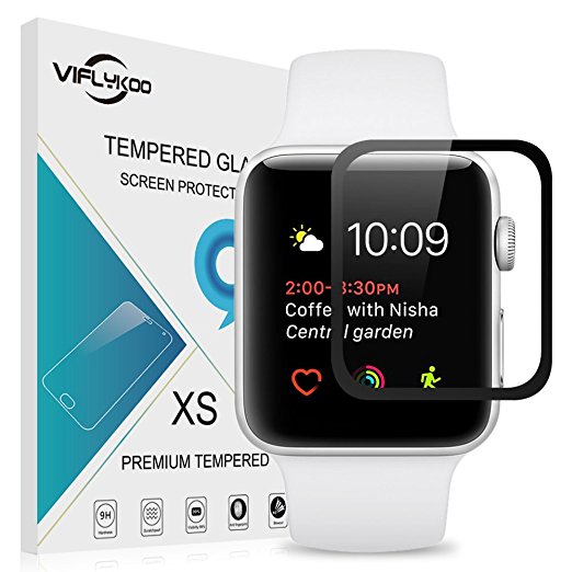 Apple Watch 42mm Screen Protector Tempered Glass [2 Pack], VIFLYKOO Scratch Proof High Definition HD Ultra Clear Thin Screen Protective Glass for Apple Watch Series 2/1/Apple Watch Nike