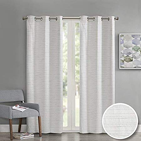 Comfort Spaces - Grasscloth Window Curtain Pair/Set of 2 Panels - White - 40x63 inch Panel - Foamback - Energy Efficient Saving- Grommet Top - 2 Pieces