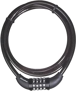 Master Lock 8119EURD Bike Cable Lock with Combination Lock, 1,5 m Cable, Black