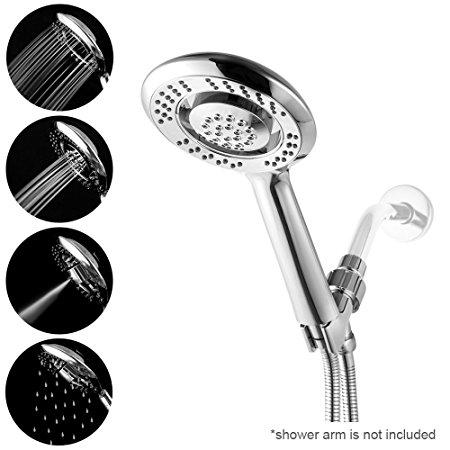 LORDEAR Luxury 5 Inch High Pressure Chrome Rainfall Bath Handheld Shower Head, 4 Functions Shower Head with Holder
