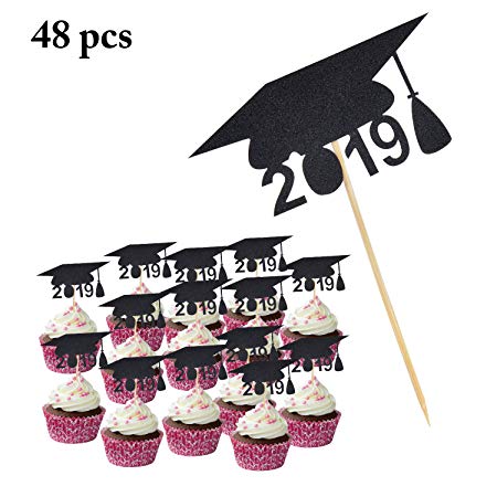 Graduation Cupcake Toppers, Coxeer 48PCS Graduation Party Decorations Cake Topper Picks for Graduation Party Supplies