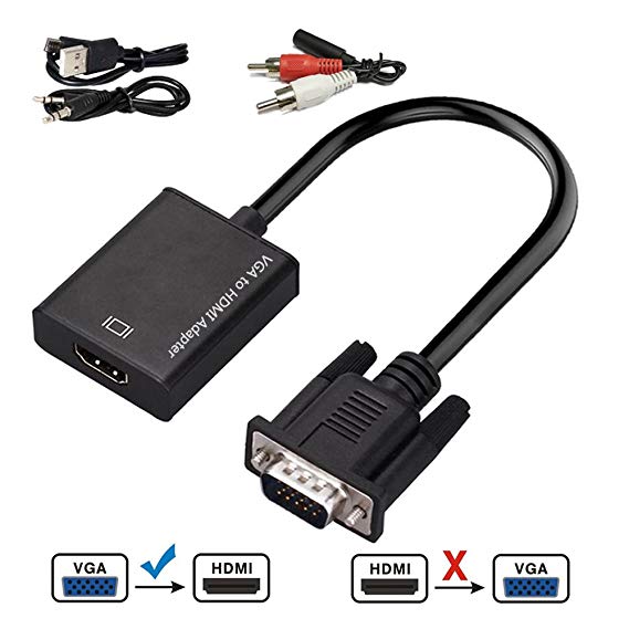 VGA to HDMI, Urgod VGA Male to HDMI Female Adapter with 1080P HD Video Converter Cord with 3.5mm Audio Cable & USB Power Cable For Old PC to New TV/Monitor/Projector with HDMI