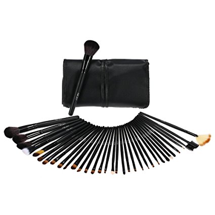 Abody 35Pcs Wood Makeup Brushes Kit Professional Cosmetic Make Up Powder Brushes Shadow Brushes Set   Pouch Bag Case