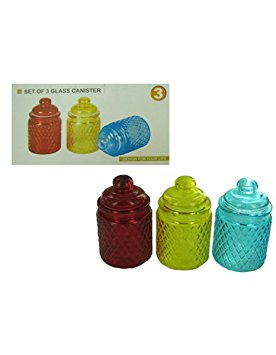 Kole OB651 Colored Glass Canisters with Lattice Texture, Regular
