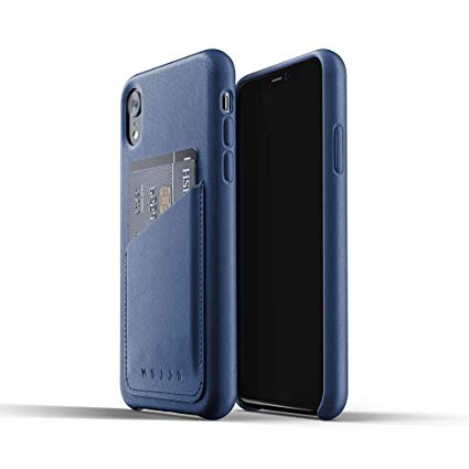 Mujjo Full Leather Wallet Case Compatible with iPhone XR | Real Leather with Natural Aging Effect, 2-3 Card Pocket, 1MM Protective Screen Bezel, Japanese Suede Lining (Blue)