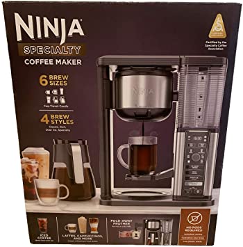 Ninja Specialty Coffee Maker CM400, Removable Water Reservoir, Glass Carafe, Single-Cup Brewing Fold Away Cup Platform