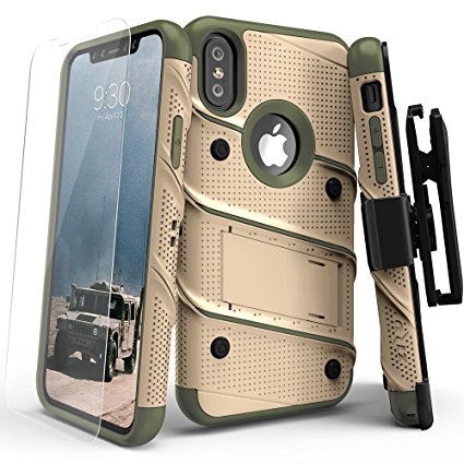 iPhone X Case - Zizo [Bolt Series] with FREE [iPhone X Screen Protector] Kickstand [12 ft. Military Grade Drop Tested] Holster Belt Clip