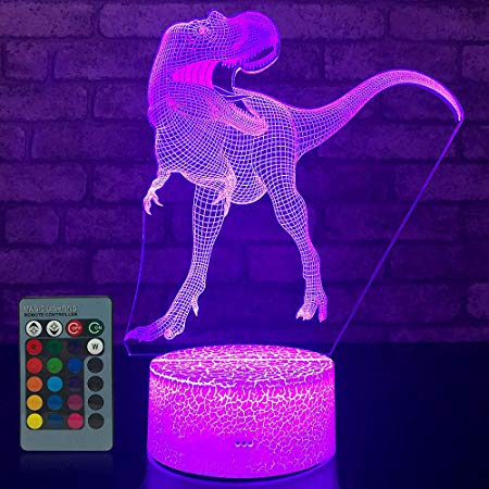 JMLLYCO Dinosaur Night Light Dinosaur Birthday Party Kids Night Light 16 Colors Change with Remote Control Optical Illusion Bedside Lamps As a Gift Ideas for Boys and Girls Birthday Gifts