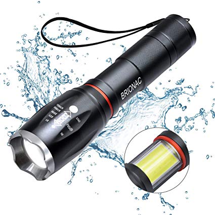 LED Tactical Flashlight, Brionac Waterproof Powerful Flashlight with COB Work Light and Magnet, Super Bright Ideal for Camping Hiking Emergency Uses (Batteries Not Included)