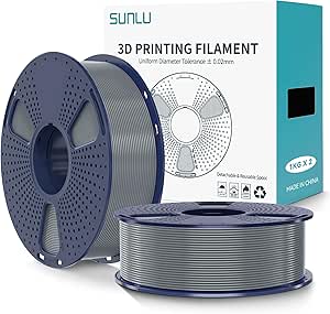 SUNLU PLA 2.0 3D Printer Filament 2KG, Tougher and Stronger PLA Plus Filament 1.75mm, Dimensional Accuracy  /-0.02mm, Reusable Materspool, 3D Printing Filament Fits for FDM 3D Printers (Grey 2-Pack)