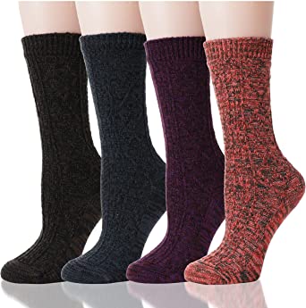 EBMORE Wool Socks for Women Hiking Boot Warm Knit Cozy Winter Crew Duty Work Soft Socks for Ladies