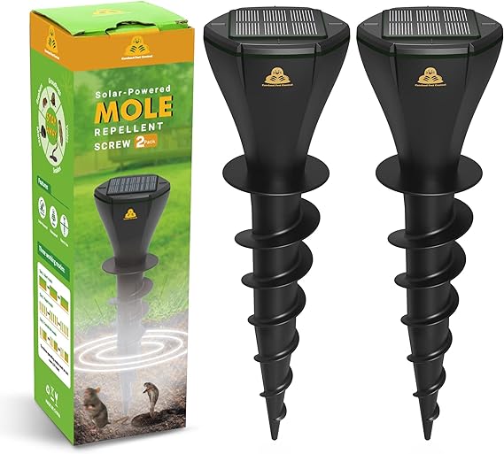 Solar Powered Mole Repellent For Lawns, Screw Shaped Snake Repellent Simulates Low Frequency Seismic Waves for Effective Pest Control, Drive Away Snakes Gophers Moles Voles And Other Underground Pests