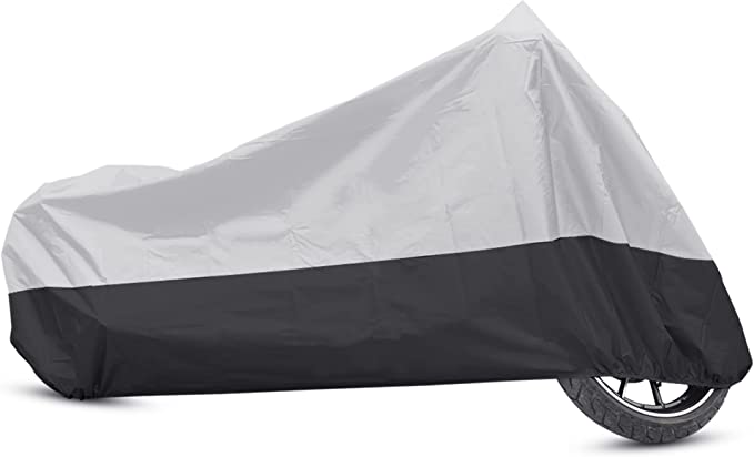 uxcell Motorcycle Cover Bike All Season Waterproof Dustproof Protective Outdoor Motorbike Rain Cover 180T XXL Silver Tone Black for Yamaha V-Star XVS 650 950 1100 1300 Road Star 1600 1700