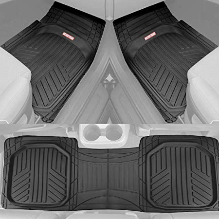 Motor Trend OF-933-BK Deep Dish Rubber Floor Mats All-Climate All Weather Performance Plus Heavy Duty Liners Odorless (Black)