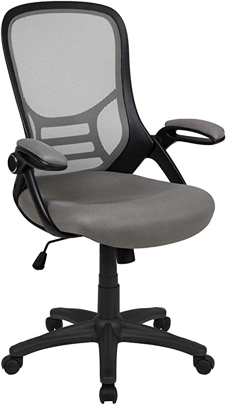 Flash Furniture High Back Light Gray Mesh Ergonomic Swivel Office Chair with Black Frame and Flip-up Arms, BIFMA Certified