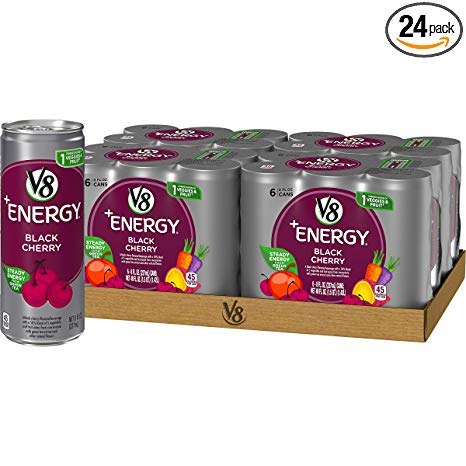 V8  Energy, Juice Drink with Green Tea, Black Cherry, 8 Fluid Ounce(4 packs of 6, Total of 24)