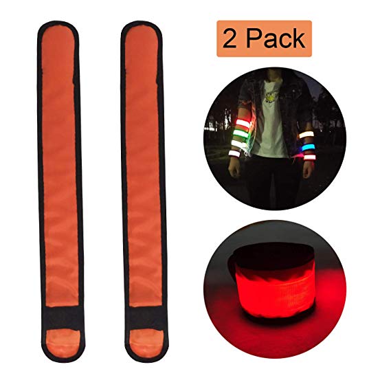 LED Slap Bracelets Light Up Armbands Glow in The Dark Wristbands for Men Women Kids, Night Safety Lights Reflective Gear for Running Jogging Cycling Hiking Camping Outdoor Sports