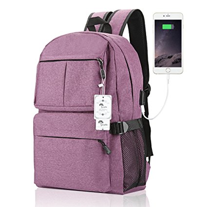 Laptop Backpack, WInblo 15 15.6 Inch College Backpack with USB Charging Port Light Weight Travel Backpack for Men Women(E-Purple)