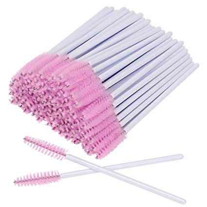 AKStore 100 PCS Disposable Eyelash Brushes Mascara Wands Eye Lash Eyebrow Applicator Cosmetic Makeup Brush Tool Kits (White-Pink)