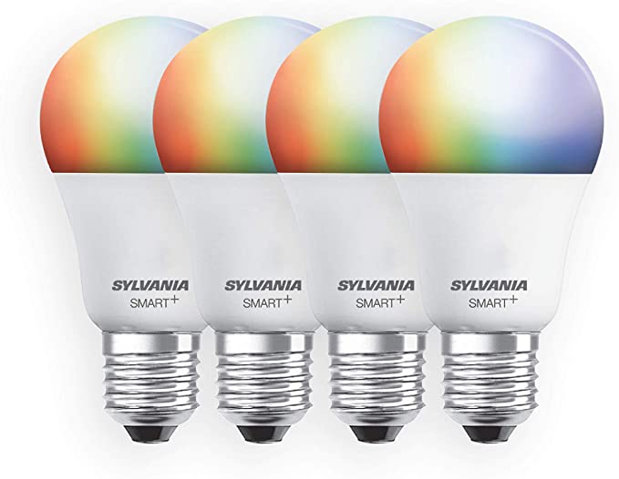 SYLVANIA Smart  WiFi Full Color Dimmable A19 LED Light Bulb, 60W Equivalent, Works with Amazon Alexa and Hey Google, 4 Pack