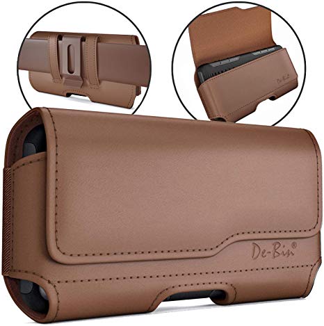 DeBin iPhone 11 Pro Max iPhone Xs Max 7 Plus 8 Plus 6s Plus Holster, Leather Belt Case with Clip Cell Phone Pouch Belt Holder for Large Apple iPhone (Fits Cellphone w/Otterbox Other Cases on) Brown