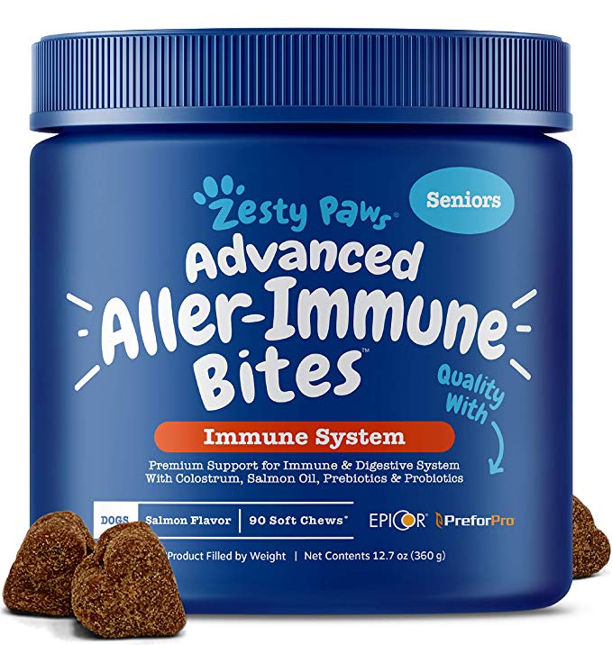 Zesty Paws Allergy Immune Supplement for Dogs - with Omega 3 Wild Alaskan Salmon Fish Oil & EpiCor   Digestive Prebiotics & Probiotics - Anti Itch & Skin Hot Spots   Seasonal Allergies