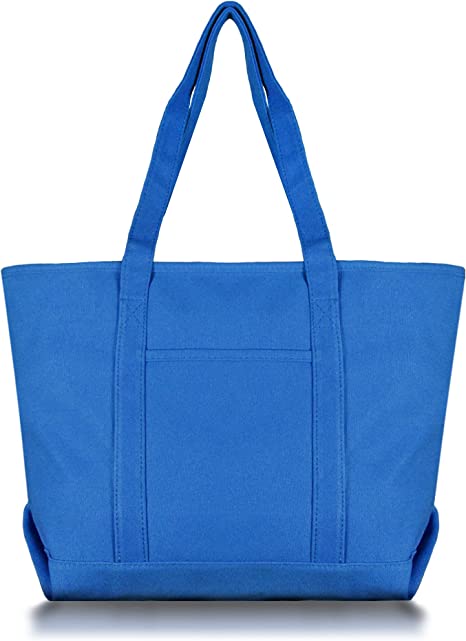 DALIX Womens 23" Deluxe 24 oz. Cotton Canvas Tote Bag Zippered in Royal Blue