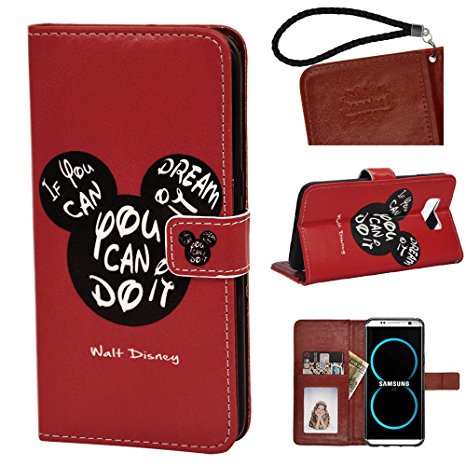 Samsung Galaxy S8 PU Leather Wallet Case, Onelee - Walt Disney Mickey Mouse Quotes Premium PU Leather Stand Case Back Protector for Samsung Galaxy S8 with Card Slots