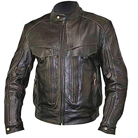 Xelement B7496 'Bandit' Men's Retro Brown Advanced X-Armor Distressed Buffalo Leather Motorcycle Jacket - Small