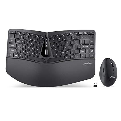 Perixx PERIDUO-606 Wireless Mini Ergonomic Keyboard with Portable Vertical Mouse, Adjustable Palm Rest Stand and Membrane Low Profile Keys