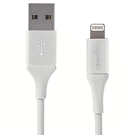 AmazonBasics USB A Cable with Lightning Connector, Premium Collection, MFi Certified iPhone Charger, 6 Foot, 2 Pack, Silver